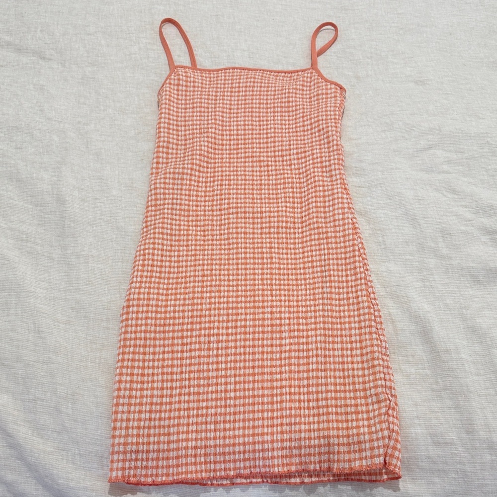 Aritzia (Wilfried) Gingham Spaghetti Strap Dress - Coral/Orange